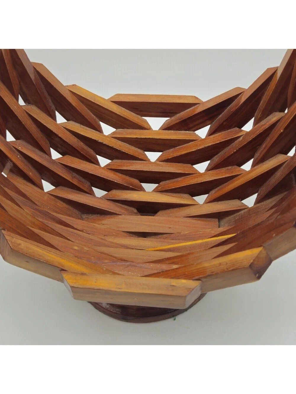 Vintage Handcrafted Geometric Wooden Basket 15x13x9